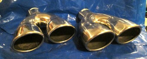 Vintage Polished Stainless? Oval Dual Rolled Quad Exhaust Tips, Pair - Picture 1 of 4