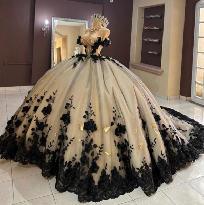 black and silver sweet 16 dresses LuxeEspy Appliques Quinceanera Dresses Black for Womens Puffy Tulle Ball Gown with Bow Off Shoulder Sweet 16 Dresses Glitter Beaded 15th Dresses for Quinceanera Gorgeous Bow Dress 2 at Amazon Women's Clothing store