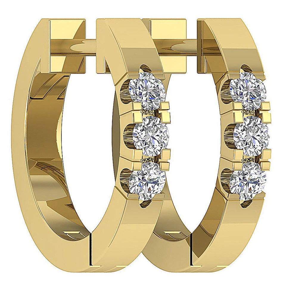 Серьги-кольца круглой огранки с бриллиантами I1 G 0,20 карата оценка комплект зубцов из белого золота 14 карат - Изображение 3 из 4