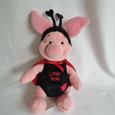 2000 Disney Winnie The Pooh Piglet Ladybug Love Bug Bean Plush 8'' Valentine