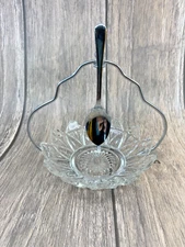 Glass Jam or Relish Set with Chrome Plated Footed Stand & Spoon Made in England