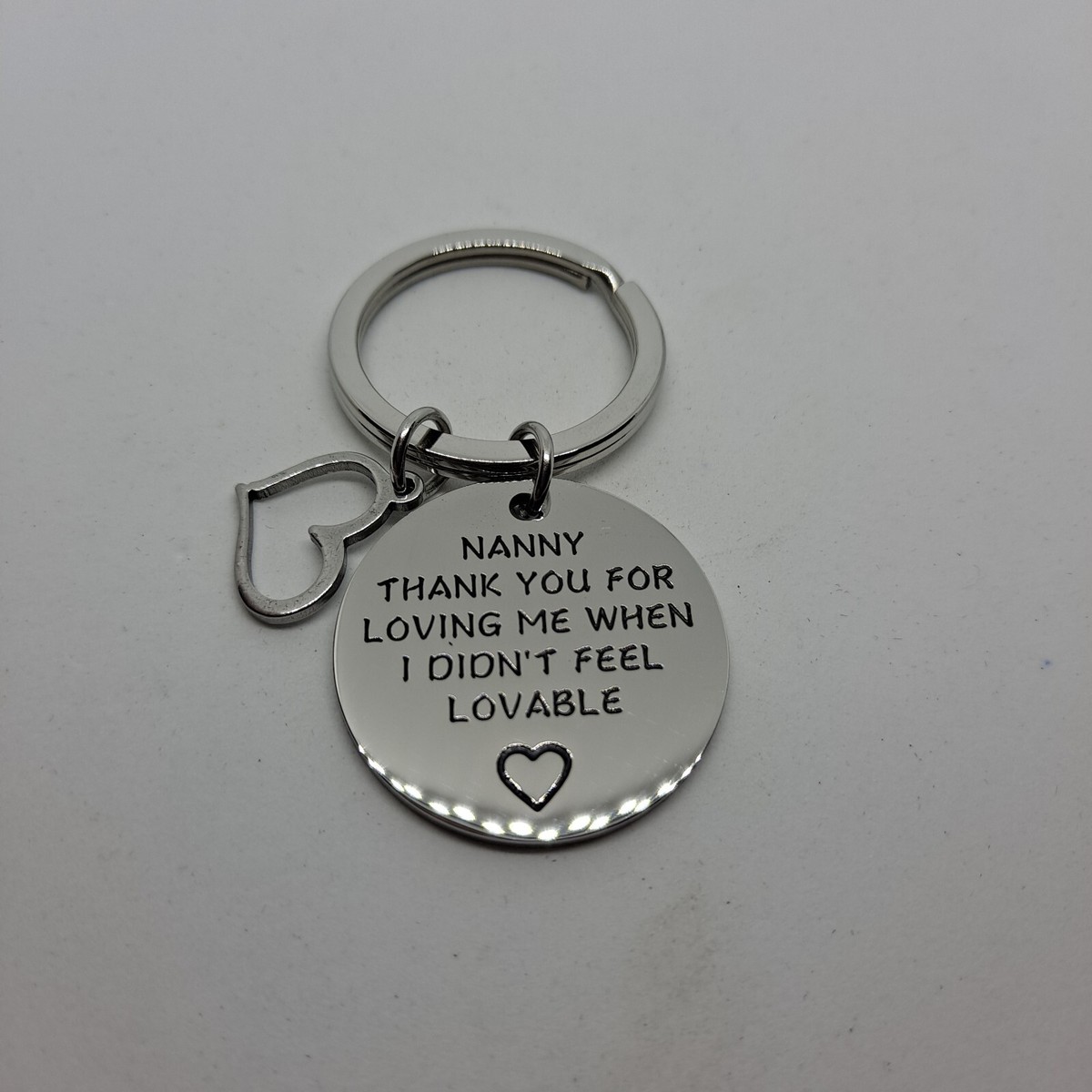 Keyring for Nanny Keychain Nanny Heart Gift Love Inspirational Key Ring Silver