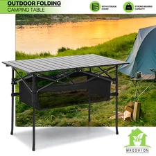 Folding Aluminum Camping Table[DETACHABLE STORAGE ORGANIZER]Portable Picnic Desk