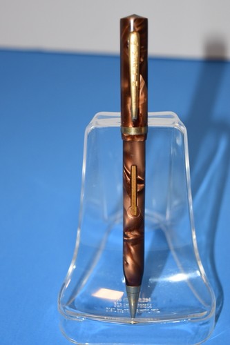 Vintage MARLIN USA Brown Marble Fountain Pen Mechanical Pencil Combo 14K Nib! - Picture 6 of 7
