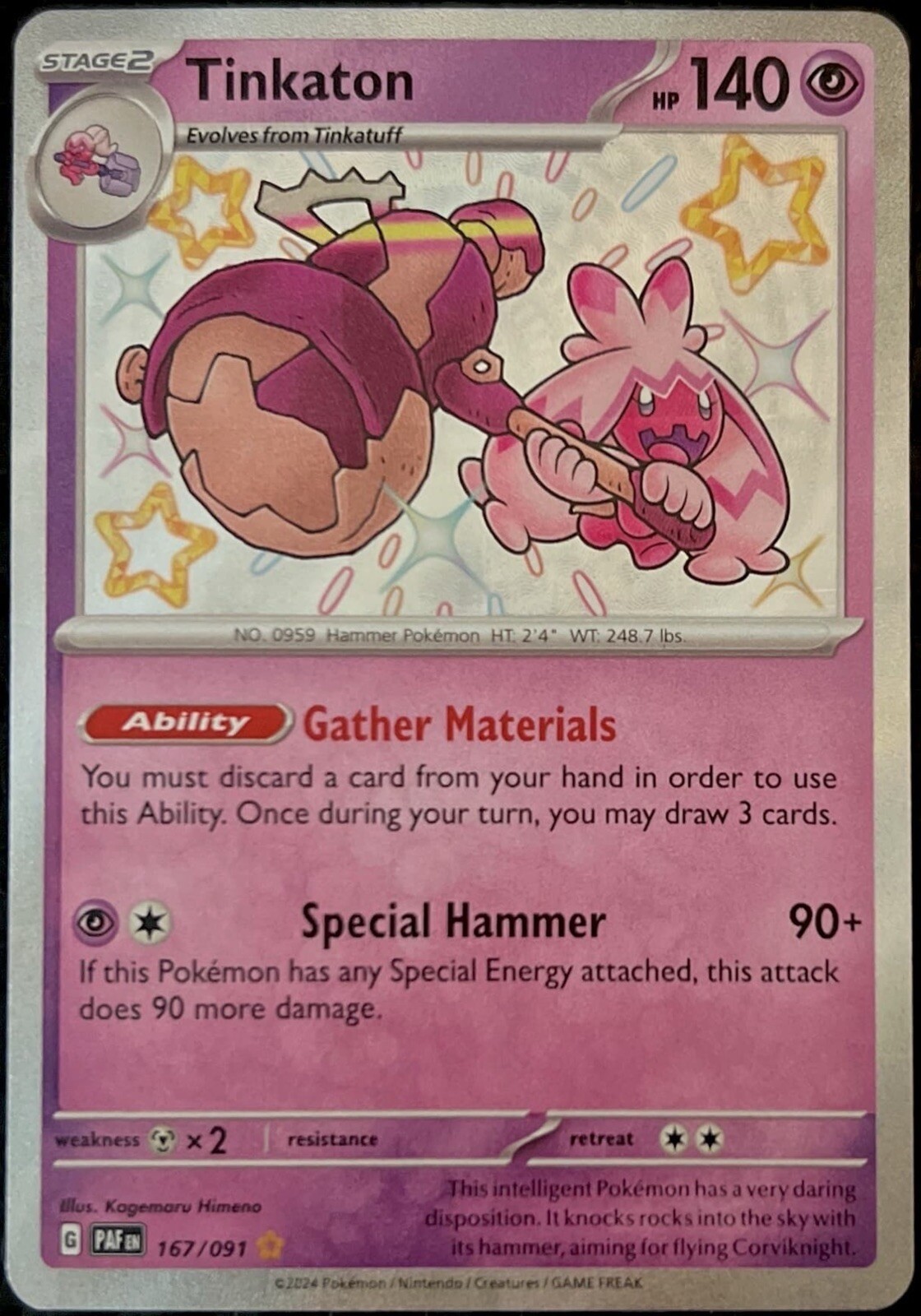 Pokemon Card  Tinkaton Paldean Fates 167/091 Scarlet & Violet Shiny Holo Rare NM