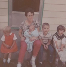 1960s Woman Holding Baby Kids Porch Steps Family Group Portrait