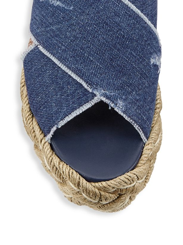 Miu Miu Crisscross Denim Platform Espadrilles Sandals 37.5