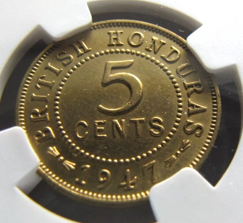 British Honduras KM22a 5 Cents 1947 NGC AU details.  Rare grade !