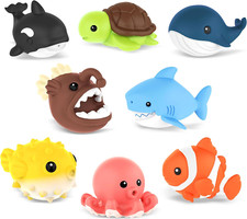 8 PCS Ocean Animal Bath Toys Mold Free Infant Bath Tub Toys for 12 Months - No H