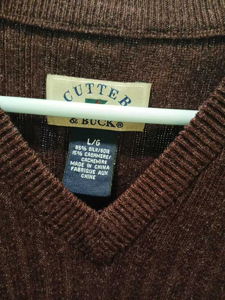 Cutter & Buck Mens Large Sweater Vest  V-neck  Golf Pullover  85% SILK 15% CACH - Image 2 of 3