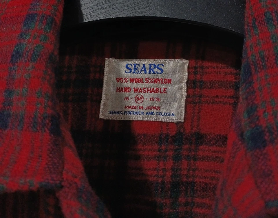 Camisa de franela de lana con cuello bucle a cuadros roja vintage de los años 60 de Sears, Roebuck And Co. Foto 3 de 4