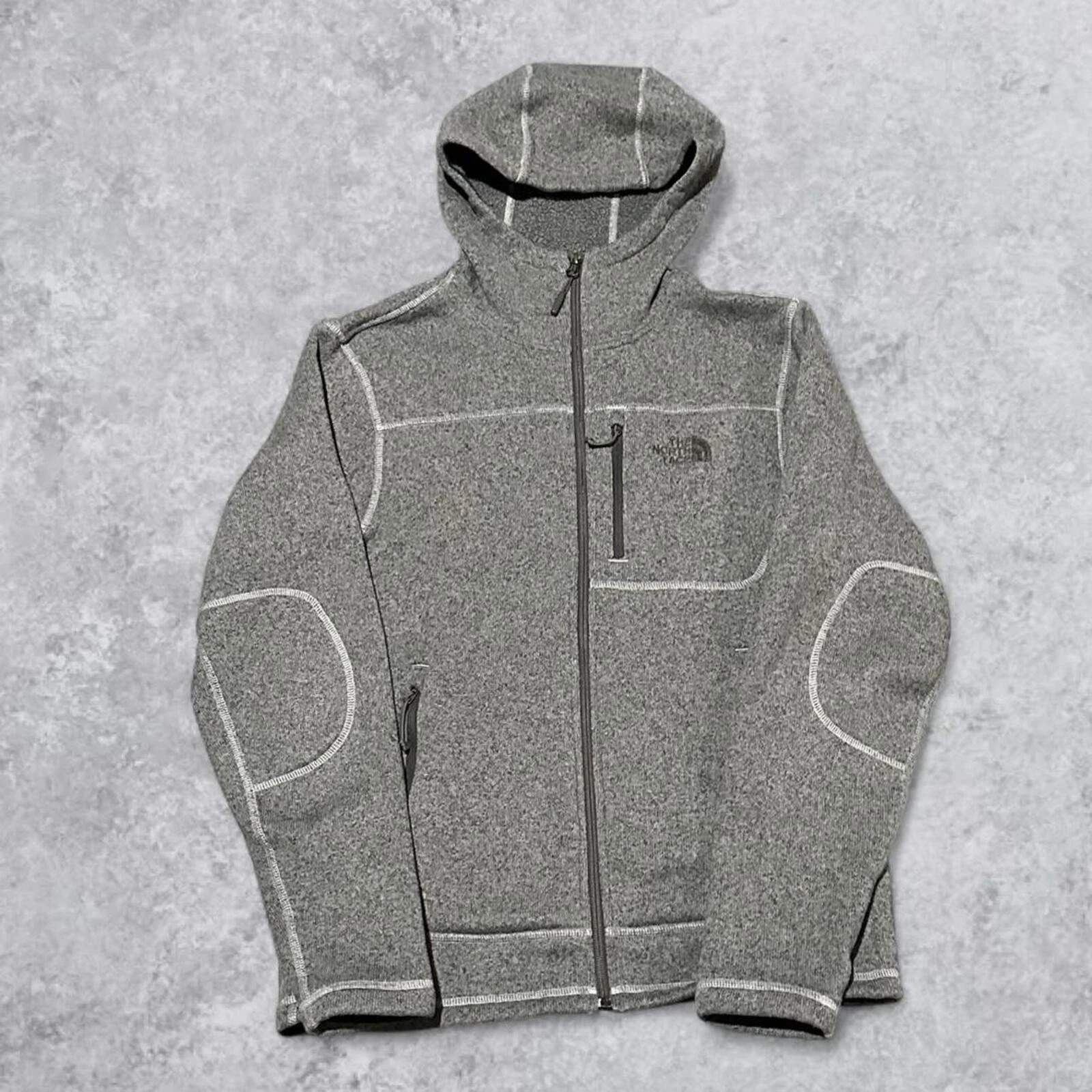 Men's The North Face Gray Hooded Fleece Jacket - Size Small
