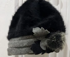 FORBUSITE Angora Wool Beret Hat French Style Newsboy Bucket Black/Gray Flower