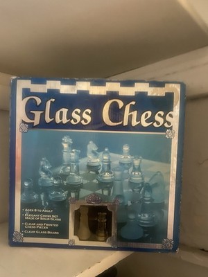Glass Chess Set with Clear and Frosted Pieces, Clear Glass Board, Ages 8+