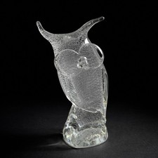 Vintage Licio Zanetti 1960 MCM Bubbled Murano Glass Owl Figurine Signed 13  Tall
