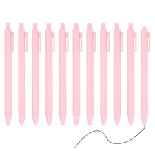 12 Pack Retractable Ballpoint Gel Pens, 0.5mm Fine Point Black Ink, Light Pink