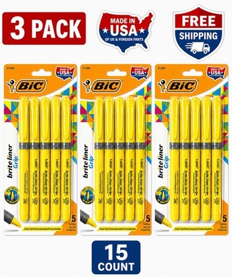 BIC Brite Liner Grip Highlighters 15 Count 3 Pack Chisel Tip Made In USA (31289)