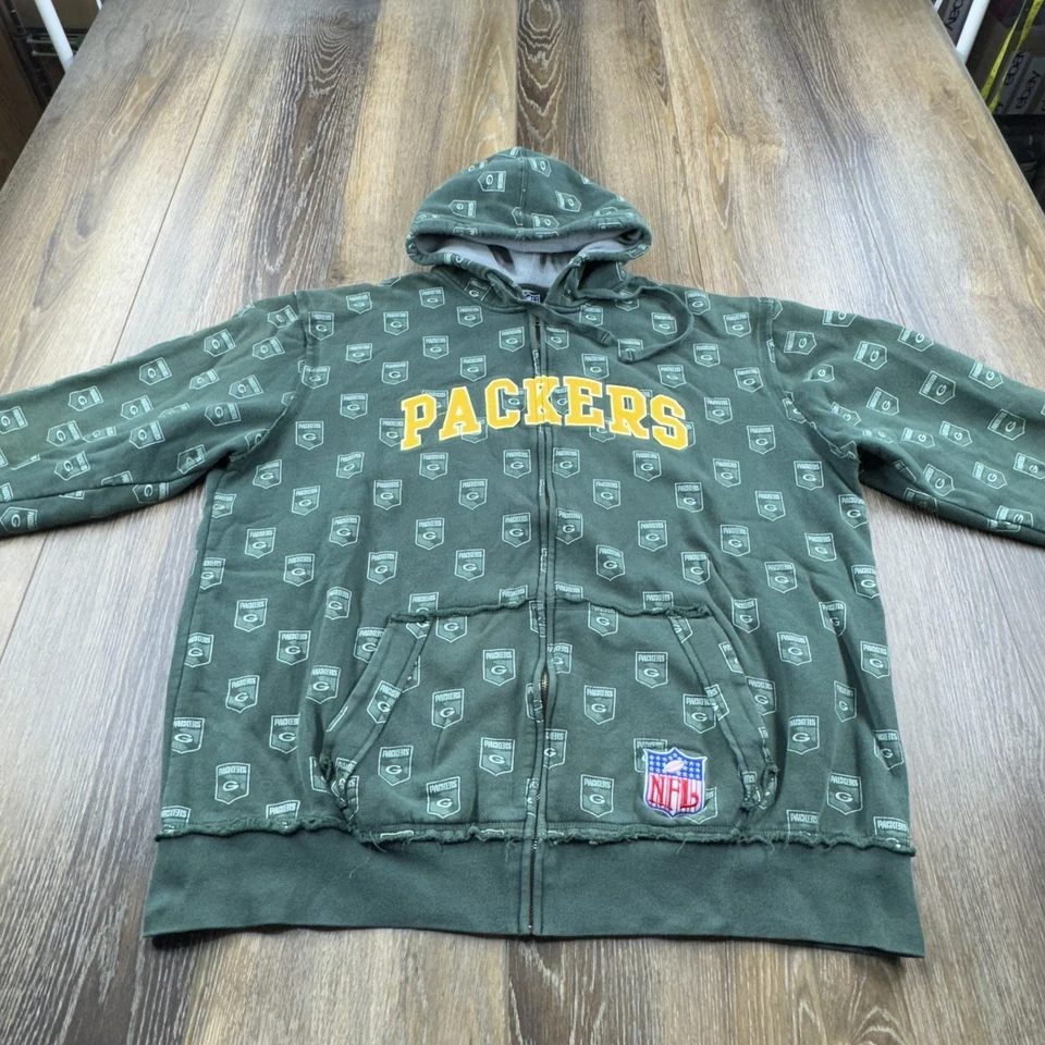 Vintage Green Bay Packers Hoodie Mens XXL Green Sweatshirt NFL Football Sweater - image 3 of 4