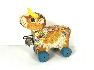 Fisher Price Vintage 1960's Bossy Bell Wooden Cow Pull Toy | eBay