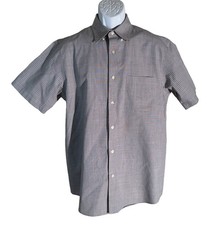 Roundtree Yorke GOLD LABEL Short Sleeve Button Down Cotton Shirt Gray Medium