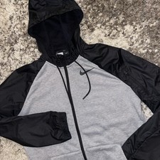 Nike Jacket Mens Black Gray SM Dri-Fit Utility Core Training Hoodie Windbreaker