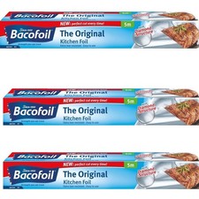 Image of 3 x Bacofoil Non-Stick Kitchen Foil Extra Wide Tear & Heat-Resistant 30cm x 5m