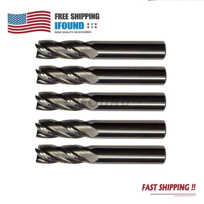 5 pack 1/4'' Solid Carbide End Mills   4 Flute Center Cutting CNC USA Made