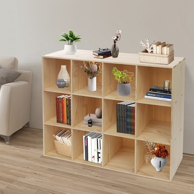 12-Compartments 3-Tiers Wooden Bookcase Storage Display Cabinet 47.2x11.8x35.4in