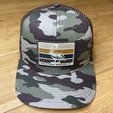 Boaters Republic Woodland Duck Camo Patch Brown Mesh Pelican Snapback Hat EUC VG