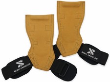 BODY MUSCLES Leather Weightlifting Grips - Double Layer Weight Brown