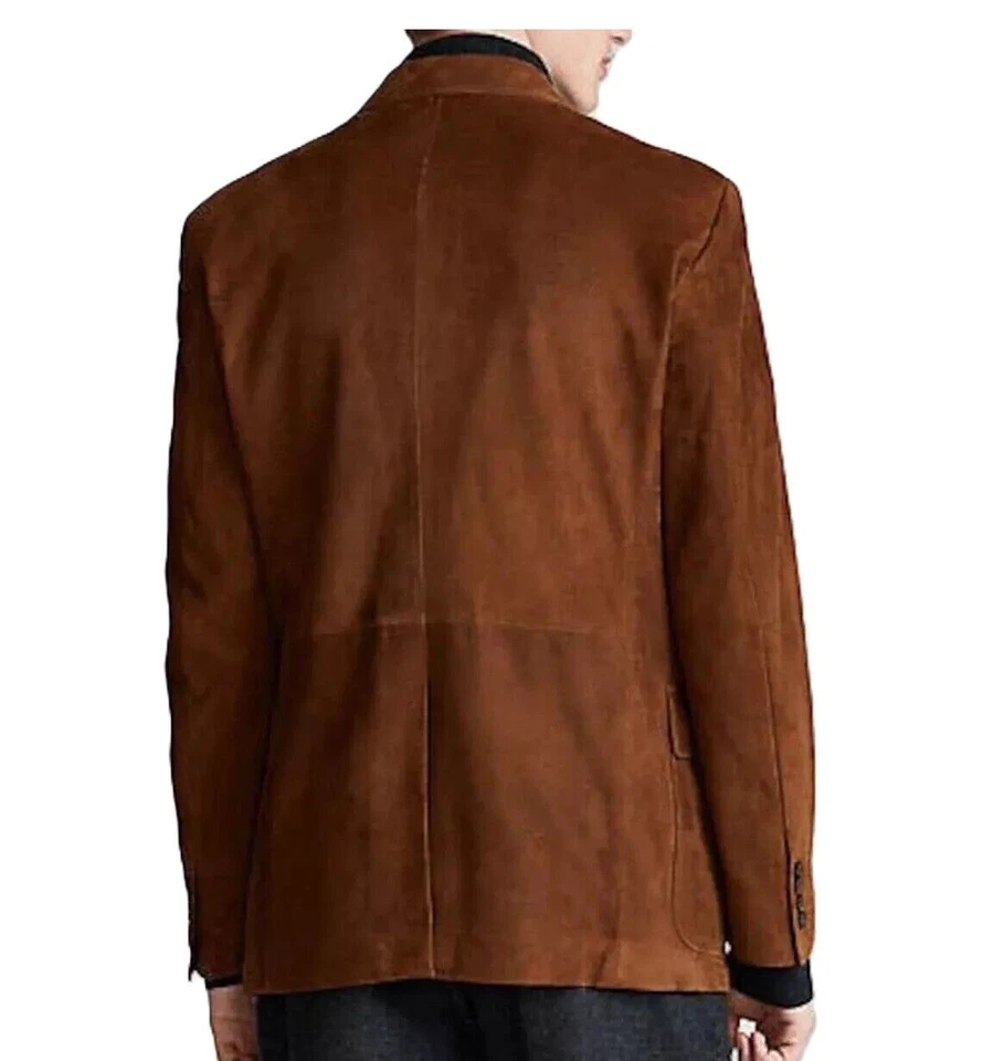 Blazer homme en cuir daim fait main manteau en daim marron naturel veste à... - Photo 2/4