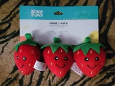 ZippyPaws Dog Strawberry Mini Squeaky Plush Dog Puppy Toy 3-Pack