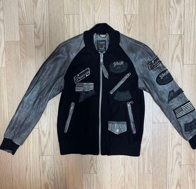 Schott Riders Varsity Jacket Blouson Men Size S Black Aged Finish Genuine