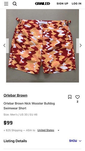 Orlebar Brown x Nick Wooster Swim Trunk Men 30 Orange Red Camo Lined Setter - Picture 2 of 13