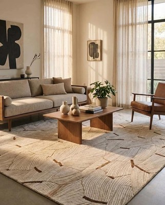 Hand Tufted Wool Rug Abstract Beige Area Rug Modern Geometric for home Decor6x9