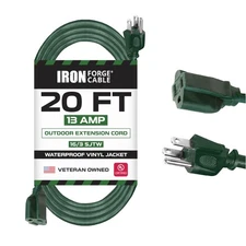 Iron Forge Cable 20 Foot Outdoor Extension Cord 16/3 Green Cord Indoor/Outdoor