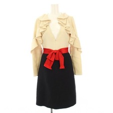 Gucci Lace Ribbon Design Dress Long Sleeve Knee-Length Black