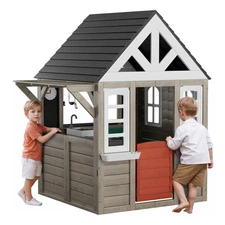 VEVOR Outdoor Wooden Playhouse Kids Garden Games Cottage with Door Window Sink