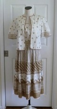 3-pc Vtg 80s Balenciaga Paris Mod Art Brown White Jacket~Cami~Midi Skirt 40 XS S