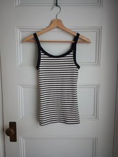 M H M Tank Top Navy White Stripe Sleeveless Fitted French Medium