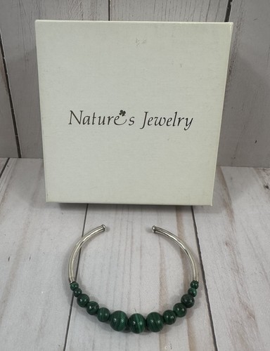 Nature’s Jewelry .925 Silver & Malachite Cuff Bracelet - Picture 1 of 12