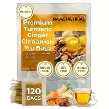 120 bags-Ginger, cinnamon, and turmeric tea bags free-sugar, caffeine, gluten