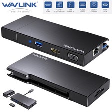 WAVLINK Mini USB3.0 Dock DisplayLink Dock Multiport Adapter 2K HDMI 1080P VGA