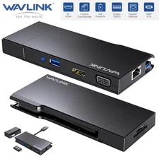 WAVLINK Mini USB3.0 Dock DisplayLink Dock Multiport Adapter 2K HDMI 1080P VGA