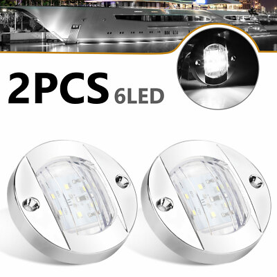 Round Marine Boat LED Courtesy Lights Cabin Deck Stern Navigation Light White.