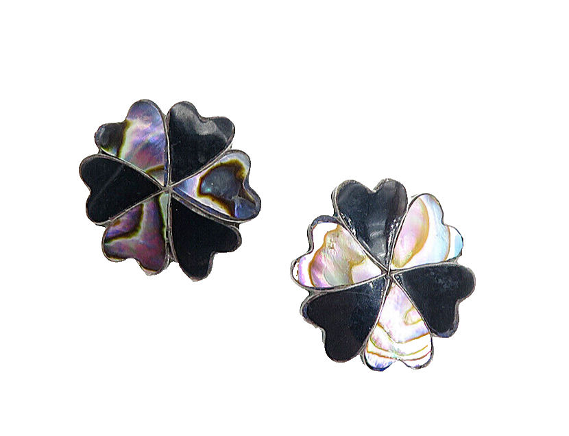 CB TAXCO MEXICO 925 Silver Vintage Onyx Abalone Non Pierce