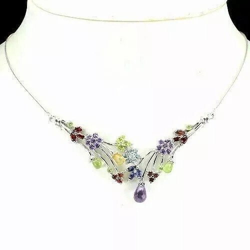 Silver Necklace Amethyst Garnet Citrine Topaz Genuine Gems Solid Sterling 19 1/2 - Picture 23 of 24