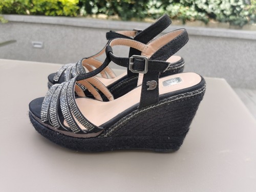 Tom Tailor Denim Sandalen Sandaletten mit Keilabsatz Wedges schwarz Straß Gr.37 - Bild 2 von 10