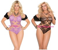 Plus Size Thong Back Teddy Floral Lace Cut-out Strappy W/spandex Purple Or Black Plus Size Thong Back Teddy Floral Lace Cut-out Strappy W/spandex Purple Or Black