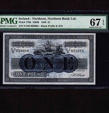 Northern Ireland 1 Pound 1940 P-178b * PMG Superb Gem Unc 67 EPQ * Rare Grade *